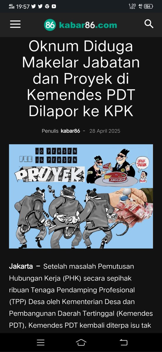 Apakah benar berita ini ?  jika ini benar sangat memprihatinkan, Kemendesa yg di pimpin oleh mentri desa <a href="/YandriSusanto27/">Yandri Susanto</a> baru  di lantik dan telah mencoreng Asta Cita pak presiden <a href="/prabowo/">Prabowo Subianto</a>
kabar86.com/hukum/oknum-di…
<a href="/KPK_RI/">KPK</a> 
<a href="/bpkri/">BPK RI</a> 
<a href="/OmbudsmanRI137/">Ombudsman RI</a>
kabar86.com/hukum