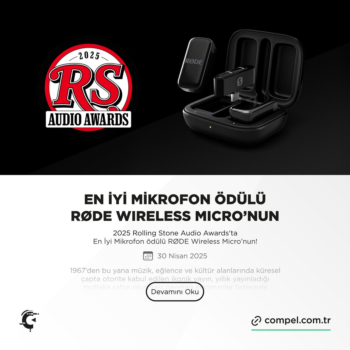 CompelMusic's tweet photo. 💬 En İyi Mikrofon Ödülü RØDE Wireless Micro'nun
2025 Rolling Stone Audio Awards'ta En İyi Mikrofon ödülü @rodemics Wireless Micro'nun!🥇
Blog yazısını okumak için 👉🏻 https://t.co/A0QpEKjo1n
#Compel #RØDE #WirelessMicro https://t.co/OM9QUvLdFA