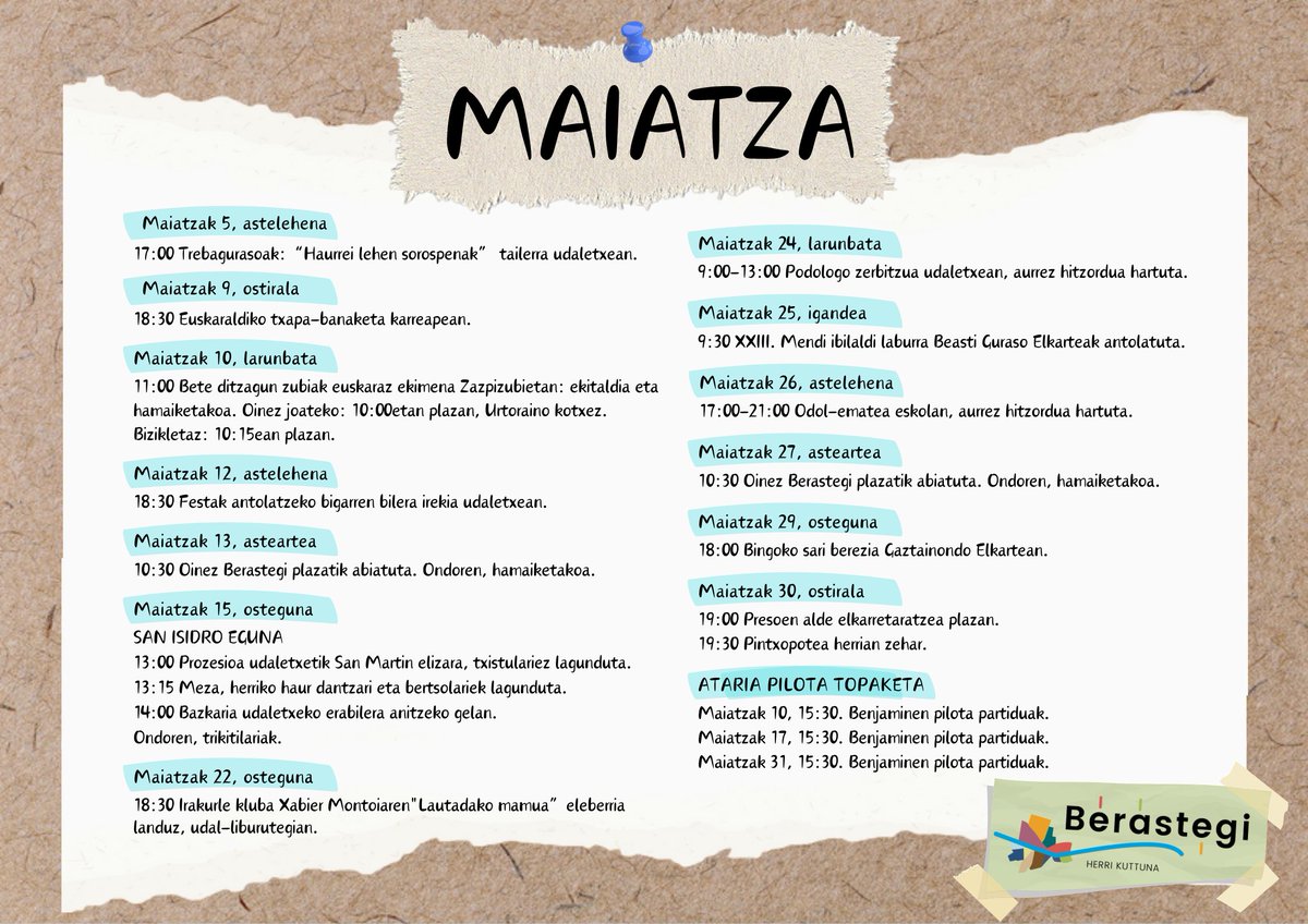 MAIATZEKO AGENDA!