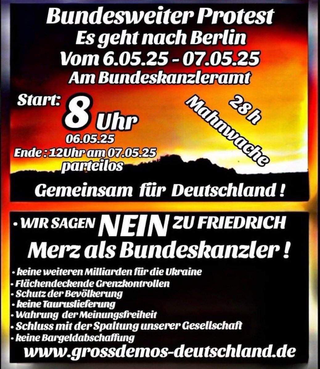 🚨TEILEN! TEILEN! TEILEN!🚨

Leute, das ist eure Chance, wenn ihr das hier wieder nicht teilt und wieder nicht verbreitet und diesen Wahlbetrüger Kanzler werden lasst, dann dürft ihr hinterher den Mund nicht mehr aufmachen!

Mitmachen &amp; teilen, Leute mitziehen! Das Plakat