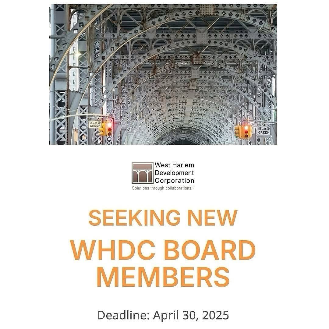 West Harlem Development Corporation (@westharlemdc) on Twitter photo ‼️Last Day To Apply: Seeking New WHDC Board Members‼️
The West Harlem Development Corporation (WHDC) is seeking qualified professionals as members of its Board of Directors.
More Info: westharlemdc.org/seeking-qualif…
#WHDC #Harlem #WestHarlem #HarlemUSA #EternalHarlem ‼️Last Day To Apply: Seeking New WHDC Board Members‼️
The West Harlem Development Corporation (WHDC) is seeking qualified professionals as members of its Board of Directors.
More Info: westharlemdc.org/seeking-qualif…
#WHDC #Harlem #WestHarlem #HarlemUSA #EternalHarlem