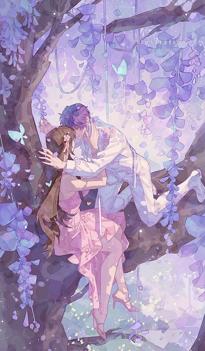 chaoxibumian's tweet photo. #LoveandDeepspace #Rafayel #恋と深空 
紫藤花下的爱情故事💜🩵🦋✏️ https://t.co/mxUuNkJrr6