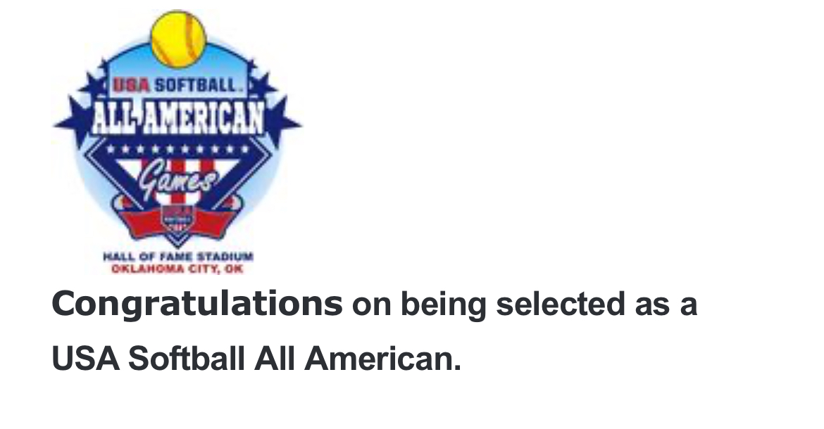 Madison Campbell (@maddiec_2028) on Twitter photo Super excited to get this email last night from <a href="/USASoftball/">USA Softball</a>! I was selected to represent Region 6 in the USA Softball All-American games. There were over 200 athletes that tried out in this region and I was one of 15 selected to represent! Big thank you to all my coaches, Super excited to get this email last night from <a href="/USASoftball/">USA Softball</a>! I was selected to represent Region 6 in the USA Softball All-American games. There were over 200 athletes that tried out in this region and I was one of 15 selected to represent! Big thank you to all my coaches,