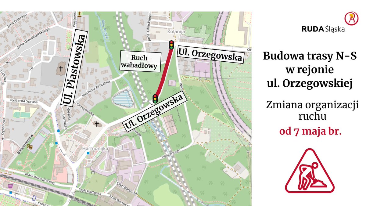 Uwaga kierowcy❗️
Od 7 maja br. na ul. Orzegowskiej  na odcinku od nr 14 do ul. Kilińskiego obowiązywać będzie ruch wahadłowy
Zmiana organizacji ruchu związana jest z rozpoczętą budową północnego odcinka trasy N-S od ul. Magazynowej do ul. Piastowskiej.
