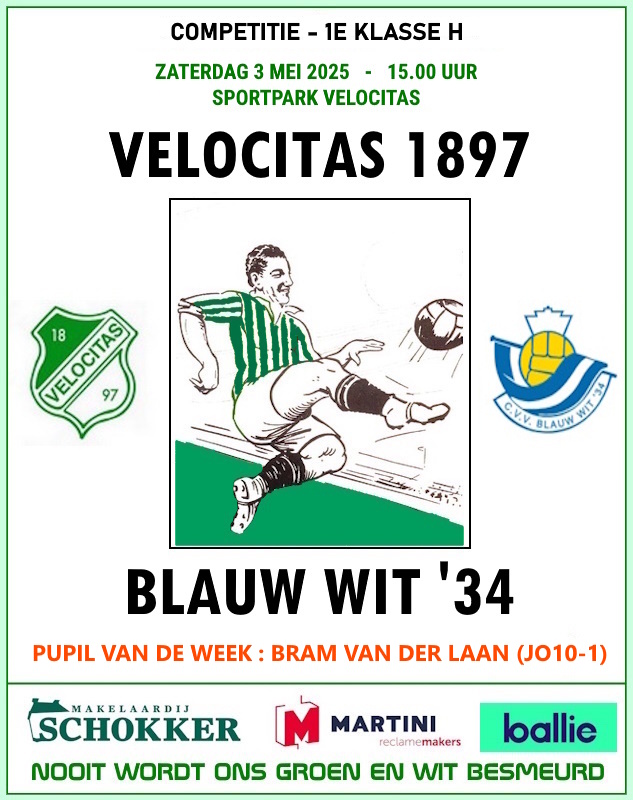 Velocitas 1897 (@velocitas1897) on Twitter photo ๐ฉ๐๐๐ข๐๐๐ง๐๐ฆ ๐ญ๐ด๐ต๐ณ - ๐๐๐๐จ๐ช ๐ช๐๐ง โ๐ฏ๐ฐ
A.s. zaterdag speelt Velocitas 1897 een thuiswedstrijd tegen Blauw Wit '34 uit Leeuwarden.
Pupil vd week: Bram van der Laan (JO10-1)
<a href="/oogsport/">OOG Sport</a> <a href="/Sport050/">Sport050</a> <a href="/RTVNoordSport/">RTV Noord Sport</a> <a href="/DvhNSport/">DVHN Sport</a> <a href="/Derde_helft/">Dick Heuvelman</a> <a href="/Blauwwit34/">Blauw Wit '34</a> ๐ฉ๐๐๐ข๐๐๐ง๐๐ฆ ๐ญ๐ด๐ต๐ณ - ๐๐๐๐จ๐ช ๐ช๐๐ง โ๐ฏ๐ฐ
A.s. zaterdag speelt Velocitas 1897 een thuiswedstrijd tegen Blauw Wit '34 uit Leeuwarden.
Pupil vd week: Bram van der Laan (JO10-1)
<a href="/oogsport/">OOG Sport</a> <a href="/Sport050/">Sport050</a> <a href="/RTVNoordSport/">RTV Noord Sport</a> <a href="/DvhNSport/">DVHN Sport</a> <a href="/Derde_helft/">Dick Heuvelman</a> <a href="/Blauwwit34/">Blauw Wit '34</a>