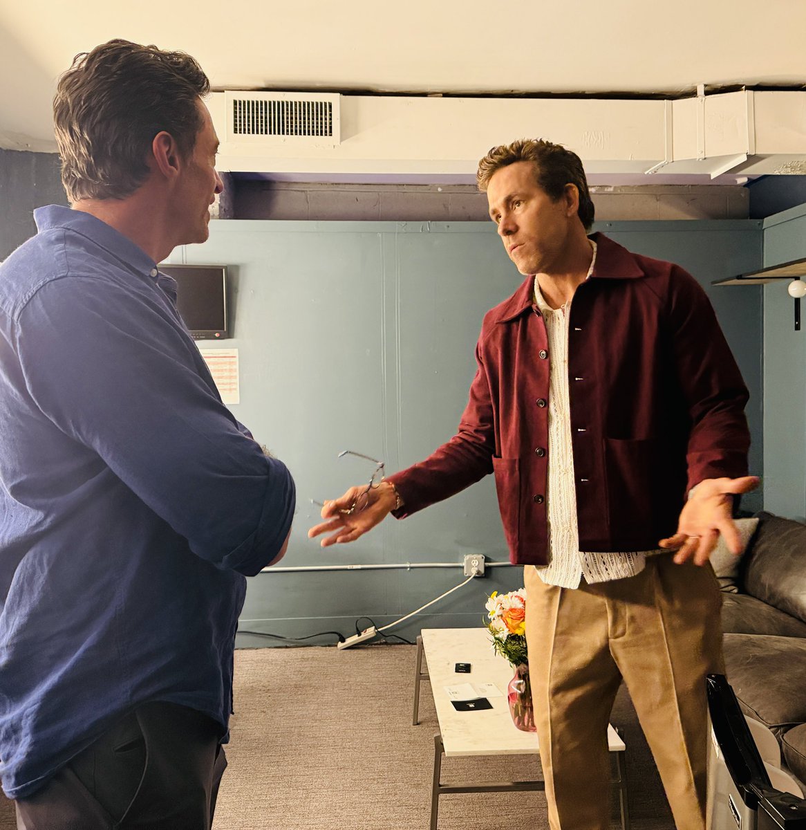Hugh Jackman (@realhughjackman) on Twitter photo The blank stare is me thinking about food … while he gives me notes on my performance. <a href="/VancityReynolds/">Ryan Reynolds</a> <a href="/TogetherTheatre/">Together Live</a> <a href="/AudibleTheater/">Audible Theater</a> The blank stare is me thinking about food … while he gives me notes on my performance. <a href="/VancityReynolds/">Ryan Reynolds</a> <a href="/TogetherTheatre/">Together Live</a> <a href="/AudibleTheater/">Audible Theater</a>