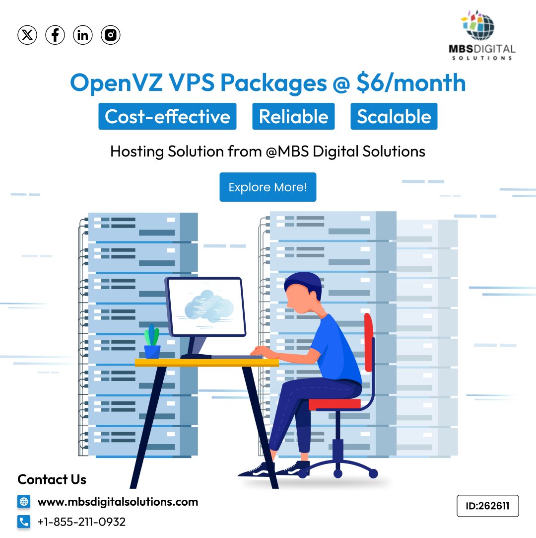 mbsdigitals's tweet photo. Get customized hosting resources with 💻OpenVZ VPS packages🚀  from MBS Digital Solutions. With complete root access you can elevate your website performance, reliability and security. Sign up for just $6/month now!💡📞

#VPSHosting #WebHosting #UnlimitedHosting #OpenVZVPS https://t.co/BDzUKZh76q