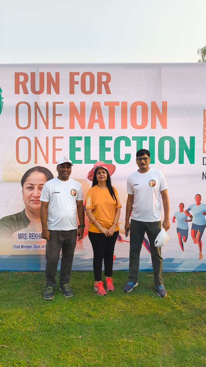 jeetendra811's tweet photo. One Nation, One Election’ Run at Delhi University. Honoured to volunteer alongside Union Education Minister @dpradhanbjp ji BJP National General Secretary  @sunilbansalbjp ji CM @gupta_rekha  ji @BJYM4DL Olympian 
@BabitaPhogat, Vice Chancellor Prof. Yogesh Singh @Students4ONOE https://t.co/L45CppM3BS
