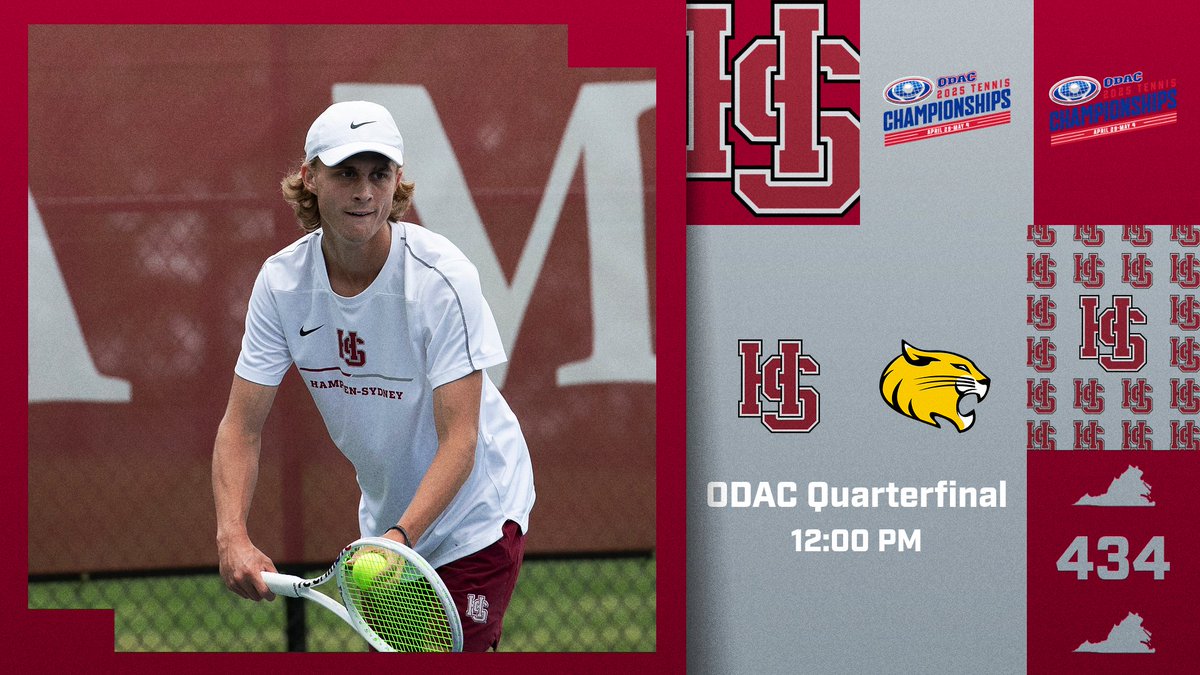 H-SC Athletics (@hscathletics) on Twitter photo It's an #ODAC Quarterfinal match day for <a href="/HSCtennis/">Hampden-Sydney College Tennis</a> as they welcome Randolph College at 12 PM. #RollTigers🐅 #d3tennis
🎾 vs Randolph
🏟️ H-SC Tennis Courts | Hampden-Sydney, VA
⏲️ 12 PM It's an #ODAC Quarterfinal match day for <a href="/HSCtennis/">Hampden-Sydney College Tennis</a> as they welcome Randolph College at 12 PM. #RollTigers🐅 #d3tennis
🎾 vs Randolph
🏟️ H-SC Tennis Courts | Hampden-Sydney, VA
⏲️ 12 PM