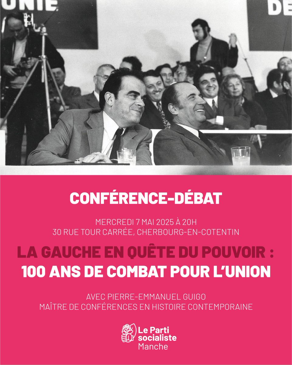 📣 SAVE THE DATE

🗓️ Mercredi 7 mai à 20h
📍 30 rue Tour carrée, 50100 Cherbourg-en-Cotentin

"La gauche en quête du pouvoir : 100 ans de combat pour l’union" avec Pierre-Emmanuel Guigo, maître de conférences en histoire contemporaine

➡️ Entrée libre – venez nombreux !