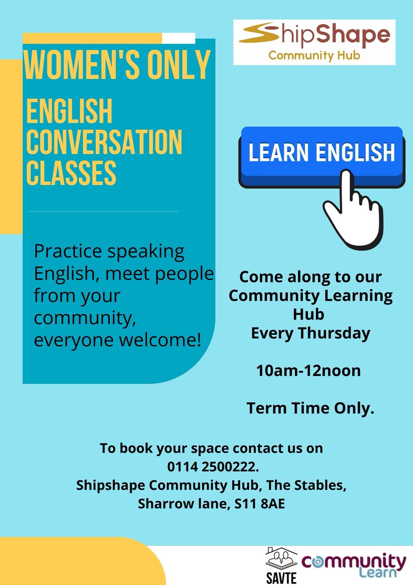 Hello ,
Tomorrow is English conversation club  {women's only }.