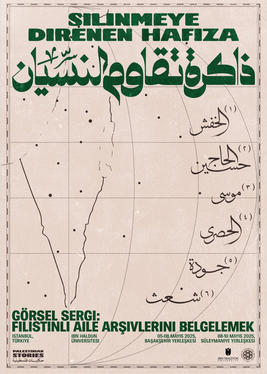 IHU kampüslerinde düzenlenecek Palestinian Stories inisiyatifine ait görsel sergilere davetlisiniz.
5–6 Mayıs: Başakşehir | 8–10 Mayıs: Medit

Ayrıca Samar Dowidar ile Dr. Heba Ezzat’in açılış söyleşilerini kaçırmayın:
6 Mayıs, 16.00 – Başakşehir
8 Mayıs, 12.00 – Medit