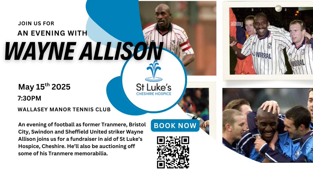 Becky Ashton (@beckyjashton) on Twitter photo I am fundraising for a cause very close to my heart, <a href="/StLukesHospice/">St Luke's Hospice</a> and am holding an evening with Wayne Allison next month to raise much-needed funds.
Come and celebrate Tranmere staying in the EFL and reminisce about more successful times😂 #SWA #trfc
eventbrite.co.uk/e/an-evening-w… I am fundraising for a cause very close to my heart, <a href="/StLukesHospice/">St Luke's Hospice</a> and am holding an evening with Wayne Allison next month to raise much-needed funds.
Come and celebrate Tranmere staying in the EFL and reminisce about more successful times😂 #SWA #trfc
eventbrite.co.uk/e/an-evening-w…