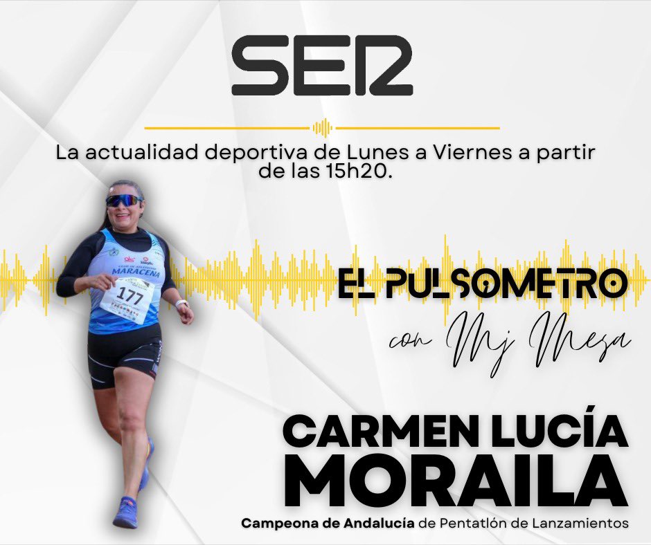 Terminamos el último programa de abril en <a href="/SerDeportivosGR/">SER Deportivos GR</a> entrevistando a la Campeona de Andalucía F40 de Pentatlón de Lanzamientos, Carmen Lucía Moraila del Club Atletismo Maracena, para hablar de su temporada estival que acaba de comenzar y de sus próximos retos. ¡No faltes!