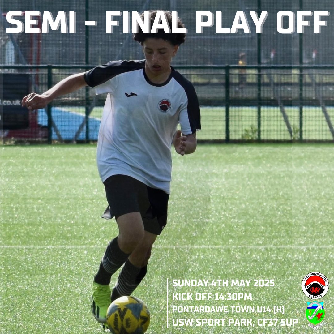 PontyUnitedA's tweet photo. 🏆 𝗦𝗘𝗠𝗜 𝗙𝗜𝗡𝗔𝗟 𝗣𝗟𝗔𝗬 𝗢𝗙𝗙 

This Sunday. A first in the academies history. 

Our 14s &amp; 15s are in semi final play off action.  

🆚 @CamUtdAcademy U15s
⏰ 11:00am Kick Off

🆚 @pontyacademyfc U14s
⏰ 14:30pm Kick Off

📸 @lewismphoto 

#OneClub #WeAreUnited https://t.co/A2hGnp0R9u