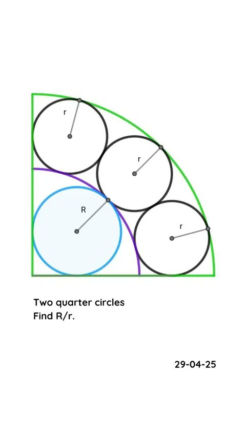 PrimeLogics's tweet image. What is the ratio R/r between the large circle’s radius and the small one?
youtube.com/shorts/5i8qaoM…

#geometrypuzzle #mathchallenge #dailyshorts #brainteaser #mathshorts #primelogic #geometricalpuzzle #puzzletok #shortsfeed #viralshorts #learnmath #mathskills #mathfun