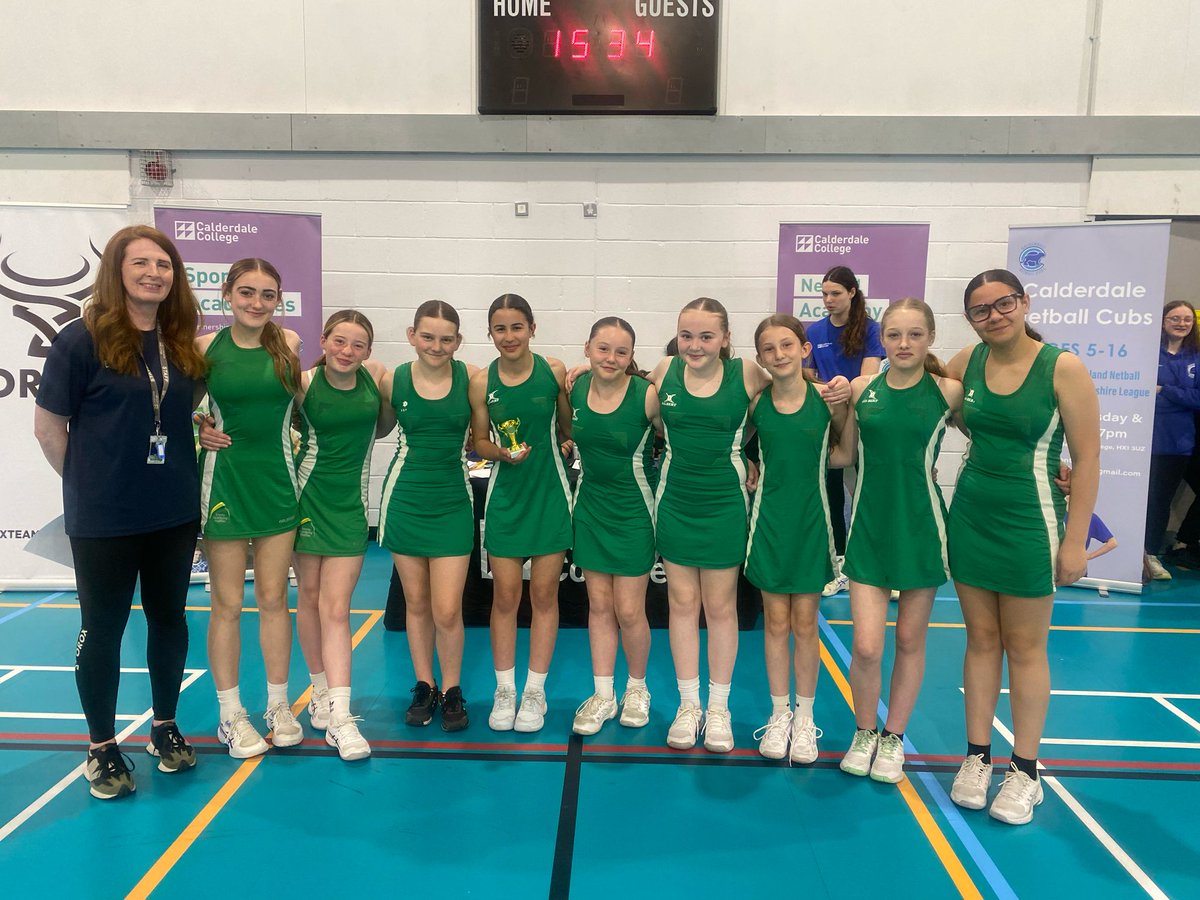 TrinityAcademyH's tweet image. Champions! 🏆  Our Year 7 netball team are now Calderdale Netball Champions after beating NHGS 10 - 4 , capping off an incredible season in which they have  remained unbeaten all year! 💚
Congratulations to the team and Miss Studholme for bringing home the trophy! 💚🏆💚 TeamTAH