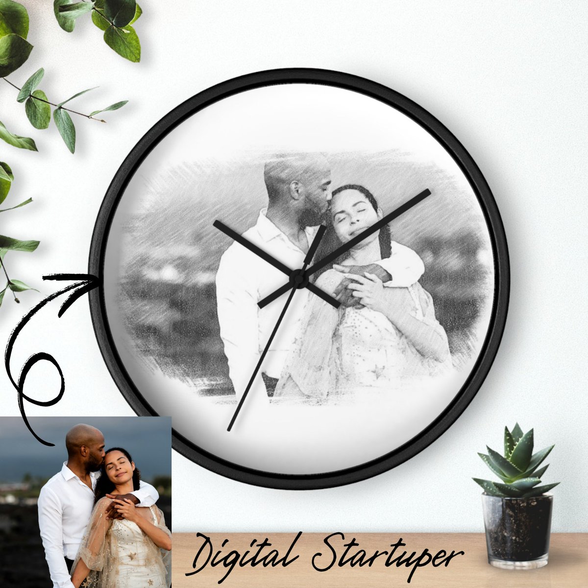 Personalized Couple Photo Clock - Custom Pencil Sketch Wall Ar by DigitalStartuperLLC etsy.me/42Vex5K via <a href="/Etsy/">Etsy</a>