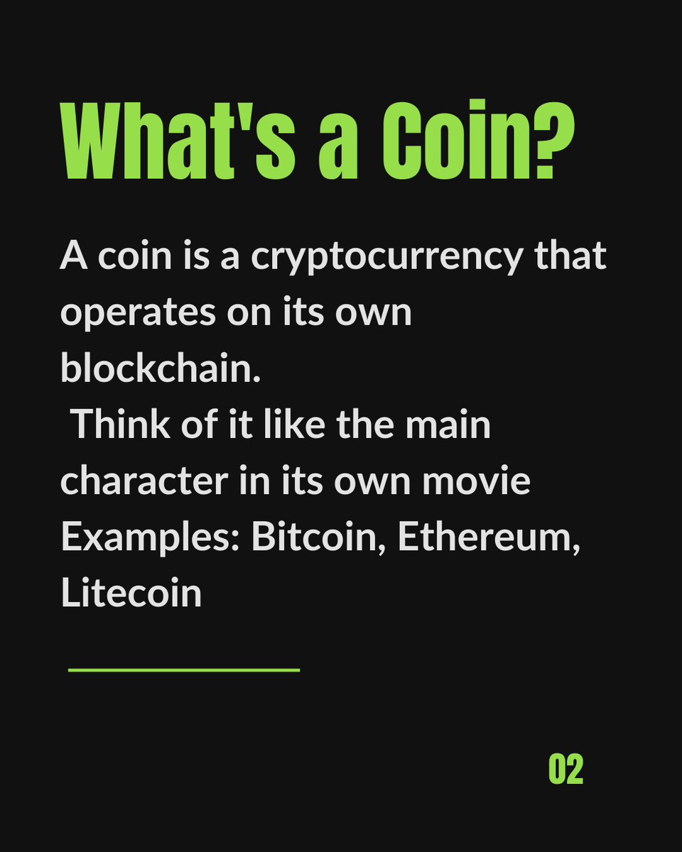 VinterestA's tweet photo. 🪙 Coin vs 🔖 Token — same same, but very different!
Coins run on their own blockchain (like Bitcoin), while tokens live on existing blockchains (like USDT on Ethereum).
#CryptoBasics #CoinVsToken #BlockchainExplained #CryptoInvesting #LearnCrypto #CryptoForBeginners https://t.co/nRPKOoRv9g