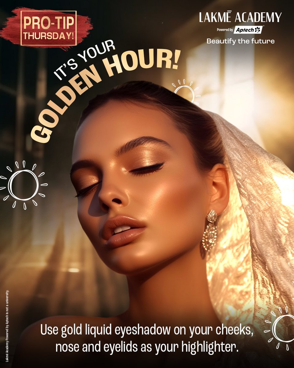 LakmeAcademy's tweet image. Skip the powder highlighter and use a gold liquid eyeshadow for a natural, radiant glow! It blends perfectly with Indian skin tones, giving you a richer, dewy finish. Get expert makeup tips like this at Lakmē Academy Powered by Aptech!

#MakeupTips #LakmeAcademy #BeautyExperts
