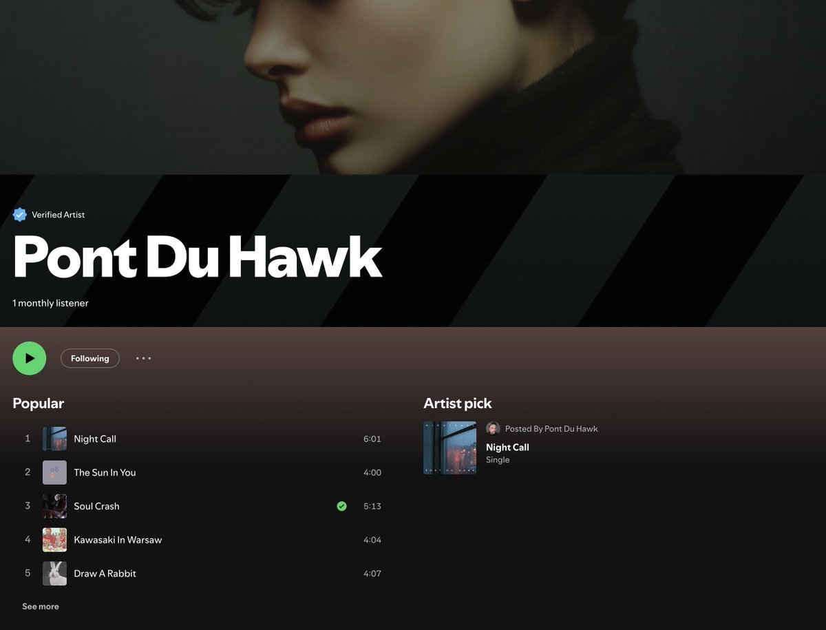 Please check out and follow my new Spotify for Pont Du Hawk, thank you!

open.spotify.com/artist/0BJ1Pl9…