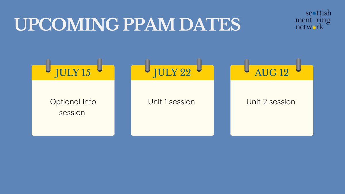 Enhance your mentoring skills with our PPAM course

📚 SCQF Level 7 accredited 🖥️ Remote delivery via Zoom 🕒 Self paced online learning

Learn more: scottishmentoringnetwork.co.uk/services/train…

#Mentoring #PPAM #ProfessionalDevelopment