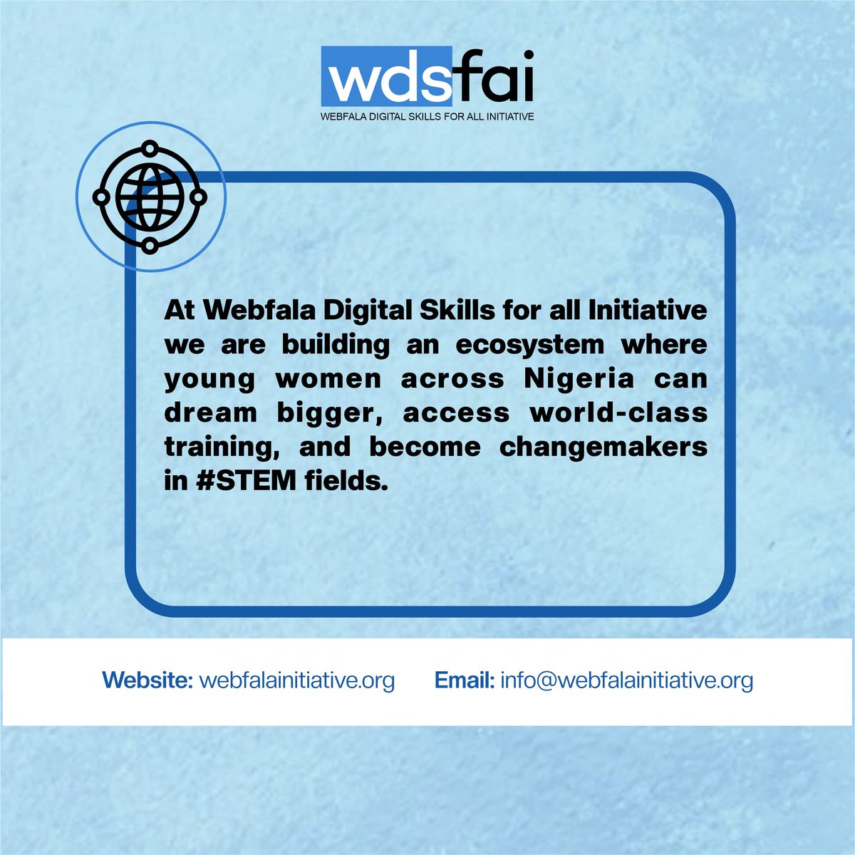Webfalainitiat1's tweet image. Too often, females are told what they can’t do. We’re here to change that narrative, by opening doors to opportunities, nurturing their confidence, and building a supportive ecosystem where their voices are heard, their ideas matter, and their futures are limitless.

#Webfala