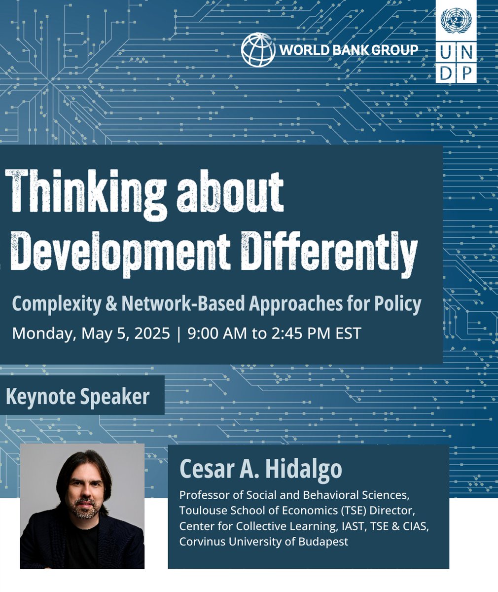 Luis Felipe López-Calva (@lflopezcalva) on Twitter photo What connects growth, poverty, and resilience beneath the surface, and how can we use that knowledge to drive change?
Join us in a global conversation hosted by the <a href="/WorldBank/">World Bank</a> and <a href="/PNUDLAC/">PNUD América Latina y el Caribe</a> to explore how complexity science and network-based methods are reshaping how we What connects growth, poverty, and resilience beneath the surface, and how can we use that knowledge to drive change?
Join us in a global conversation hosted by the <a href="/WorldBank/">World Bank</a> and <a href="/PNUDLAC/">PNUD América Latina y el Caribe</a> to explore how complexity science and network-based methods are reshaping how we