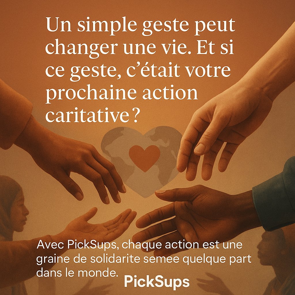 Picks_Ups's tweet photo. "Un simple geste peut changer une vie. Et si ce geste, c'était votre prochaine action caritative ?"
Avec PickSups, action est une graine de solidarité semée quelque part dans le monde. 🌍🧡
#Solidarité #GesteQuiCompte #ActionCaritative #Humanitaire #DonDeSoi #PickSups https://t.co/GeSkag3flK