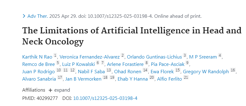 PubMed- onx.la/99bf1 The Limitations of Artificial Intelligence in Head and Neck Oncology <a href="/HUCA_Asturias/">@HUCA</a> #publiHUCA <a href="/ASIV_Asturias/">Área Sanitaria IV Asturias</a> #VascularandEndovascularSurgery #Otolaryngology