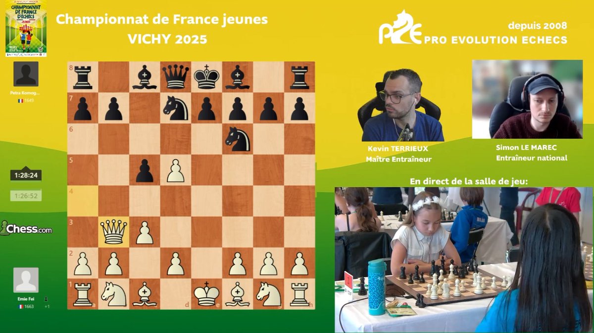 #Vichy2025 (@champfraechecs) on Twitter photo ⚡ Suivez en direct les parties du Championnat de France Jeunes !
🎬 Le Maître international Kevin Terrieux <a href="/P2EKev/">Pro Evolution Echecs</a> et Simon Le Marec <a href="/ProfSLM/">Le Marec Simon</a> sont aux commentaires : twitch.tv/proevolutionec…
#Vichy2025 ⚡ Suivez en direct les parties du Championnat de France Jeunes !
🎬 Le Maître international Kevin Terrieux <a href="/P2EKev/">Pro Evolution Echecs</a> et Simon Le Marec <a href="/ProfSLM/">Le Marec Simon</a> sont aux commentaires : twitch.tv/proevolutionec…
#Vichy2025