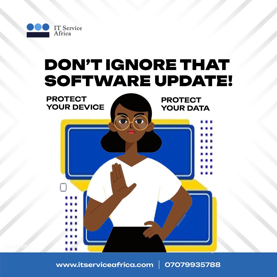 ITServiceAfrica's tweet image. Don’t ignore that software update, it’s more than a fix, it’s your device’s protection.
Stay updated. Stay secure. 🔒
#MidweekTip #CyberSecurity #TechReminder