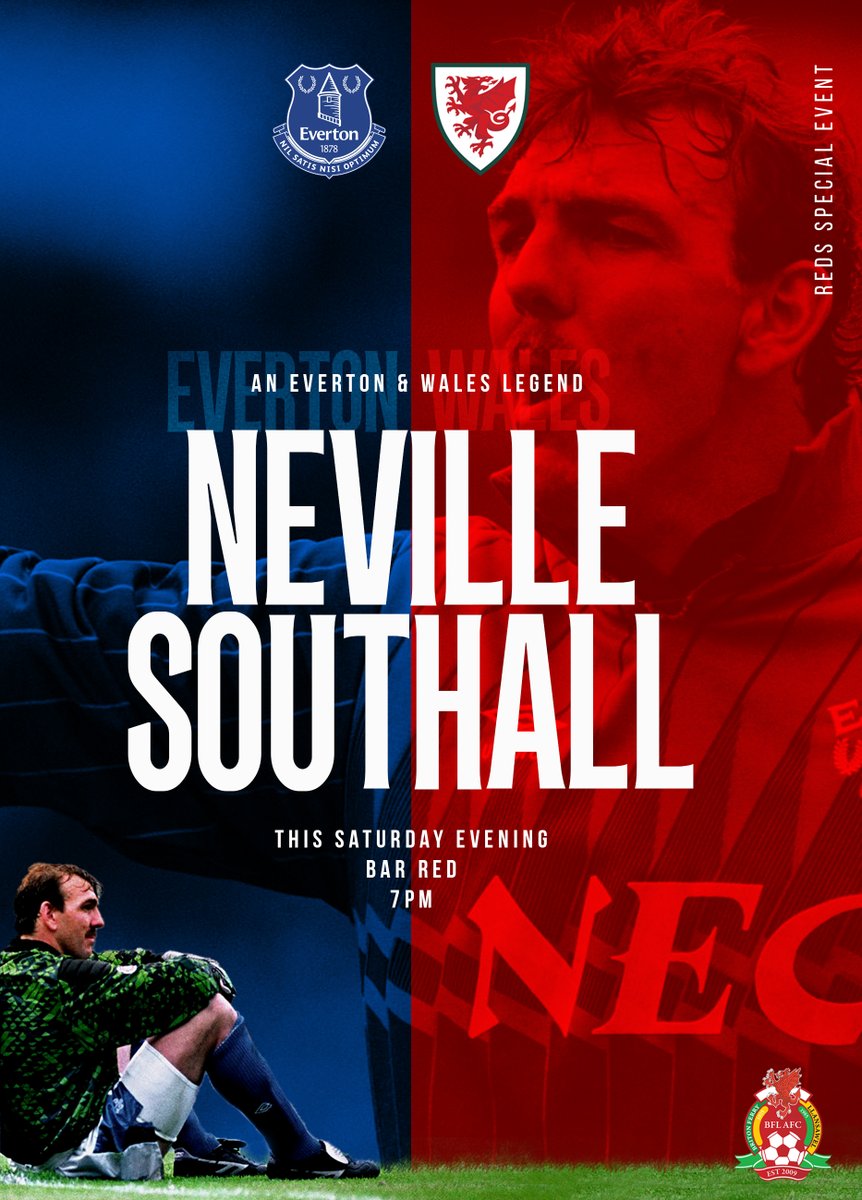 A EVERTON &amp; WALES LEGEND!
An unmissable evening with Everton &amp; Wales legend Neville Southall. This Saturday join us for stories, laughs, and a night of football insight from one of the game's true icons. 

Limited tickets available - £40 includes meal, heads and tails entry and