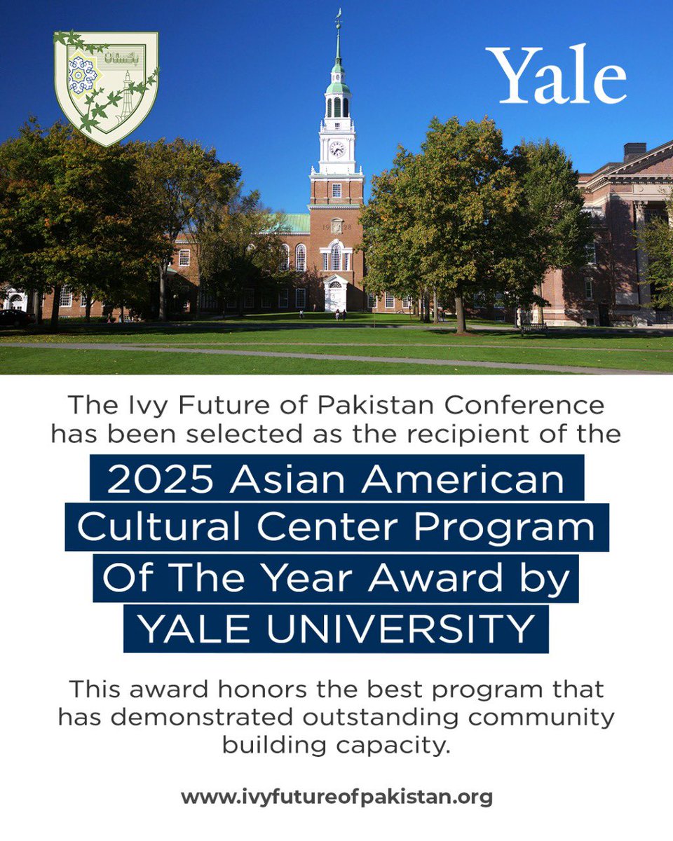 🎉We’re honored and thrilled to announce that the Ivy Future of Pakistan Conference has been awarded the 2025 Asian American Cultural Center (AACC) Program of the Year by Yale University! 🎉

This prestigious recognition celebrates a commitment to building community, amplifying