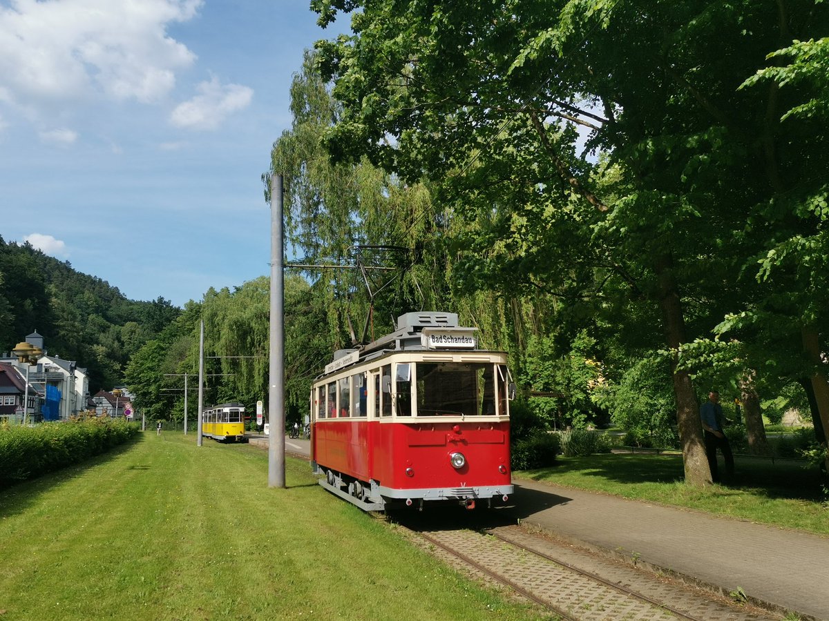 Morgen am 01. Mai Fahrbetrieb mit den Traditionswagen auf der Kirnitzschtalbahn in Bad Schandau.

Abfahrt ab 10:00 bis 16:30 zu jeder halben Stunde ab Bad Schandau Kurpark und jeweils 40 Minuten später ab Lichtenhainer Wasserfall.
