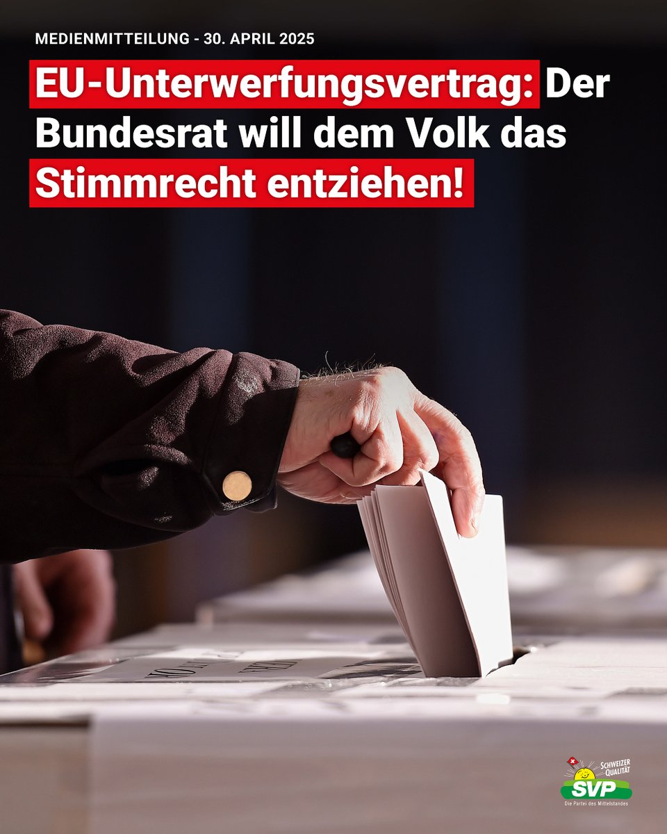 Es ist ein Skandal: Der Bundesrat will keine obligatorische Volksabstimmung zum EU-Unterwerfungsvertrag. Gemäss dem Entscheid des Bundesgerichts steht dieser für unser Land in jeder Hinsicht schädliche Vertrag über der Verfassung der Schweiz.

svp.ch/aktuell/publik…