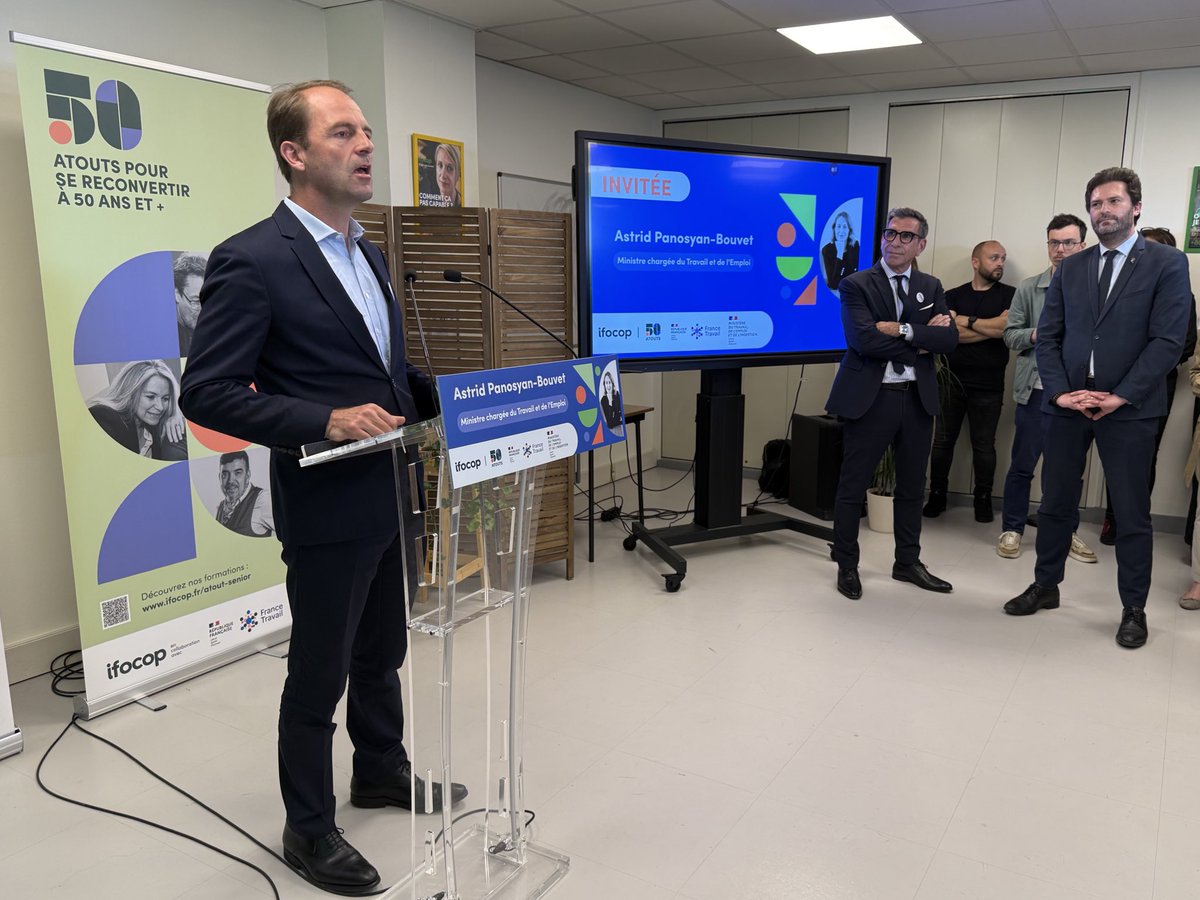 FranceTravail's tweet photo. Trouver un emploi à 50 ans et au delà, c'est possible !

La ministre @AstridPanosyan et @ThibautGuilluy sont présents aux installations pédagogiques Ifocop pour rencontrer les conseillers France Travail Pro et encadrants @ifocop qui accompagnent le programme « Atout seniors » 🤝 https://t.co/XOGGkJJuKh