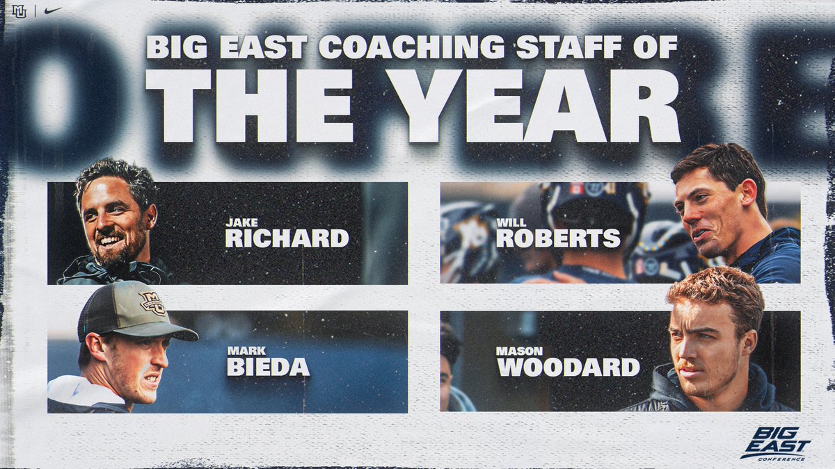MarquetteMLax's tweet photo. First-year head coach Jake Richard, along with assistant coaches Mark Bieda, Will Roberts, Mason Woodward, recognized as the BIG EAT Men's Lacrosse Coaching Staff of the Year! #WeAreMarquette

https://t.co/nR0RnEljYh https://t.co/Oz0o16pKUf
