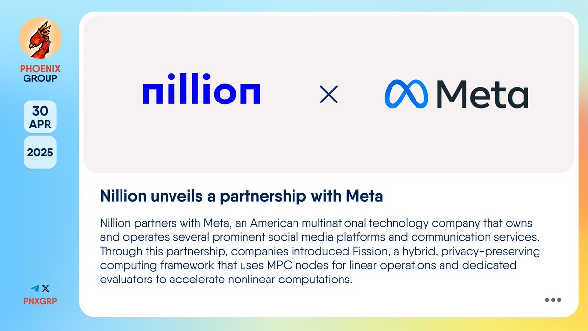 🤝 @Nillionnetwork unveils a partnership with @Meta #Nillion partners with  #Meta, an American multinational technology company that owns and operates  several prominent social media platforms and communication services.  Through this partnership, companies