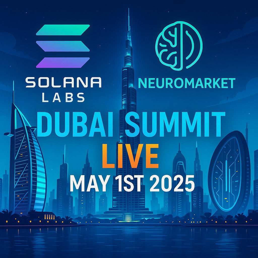 I_Yogeshwar's tweet photo. Get Ready for the Future — LIVE from Dubai! @neuromarketsol 

Solana Labs &amp; NeuroMarket proudly present the Dubai Summit 2025, happening LIVE on May 1st, 2025 
Stay tuned, stay ahead.
#DubaiSummit2025 #SolanaLabs #NeuroMarket #Web3 #AI #Blockchain #FutureTech #TikTok #LYKN #cex https://t.co/4tCEG5TiDx