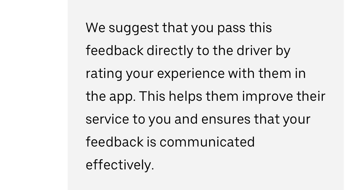My <a href="/UberEats/">Uber Eats</a> driver’s car had no windscreen…

I told <a href="/Uber/">Uber</a> and their official response was, “just rate them poorly and they’ll probably fix it themselves”

Bro, I’m scared for this person’s life 

Glad to see Uber does not.