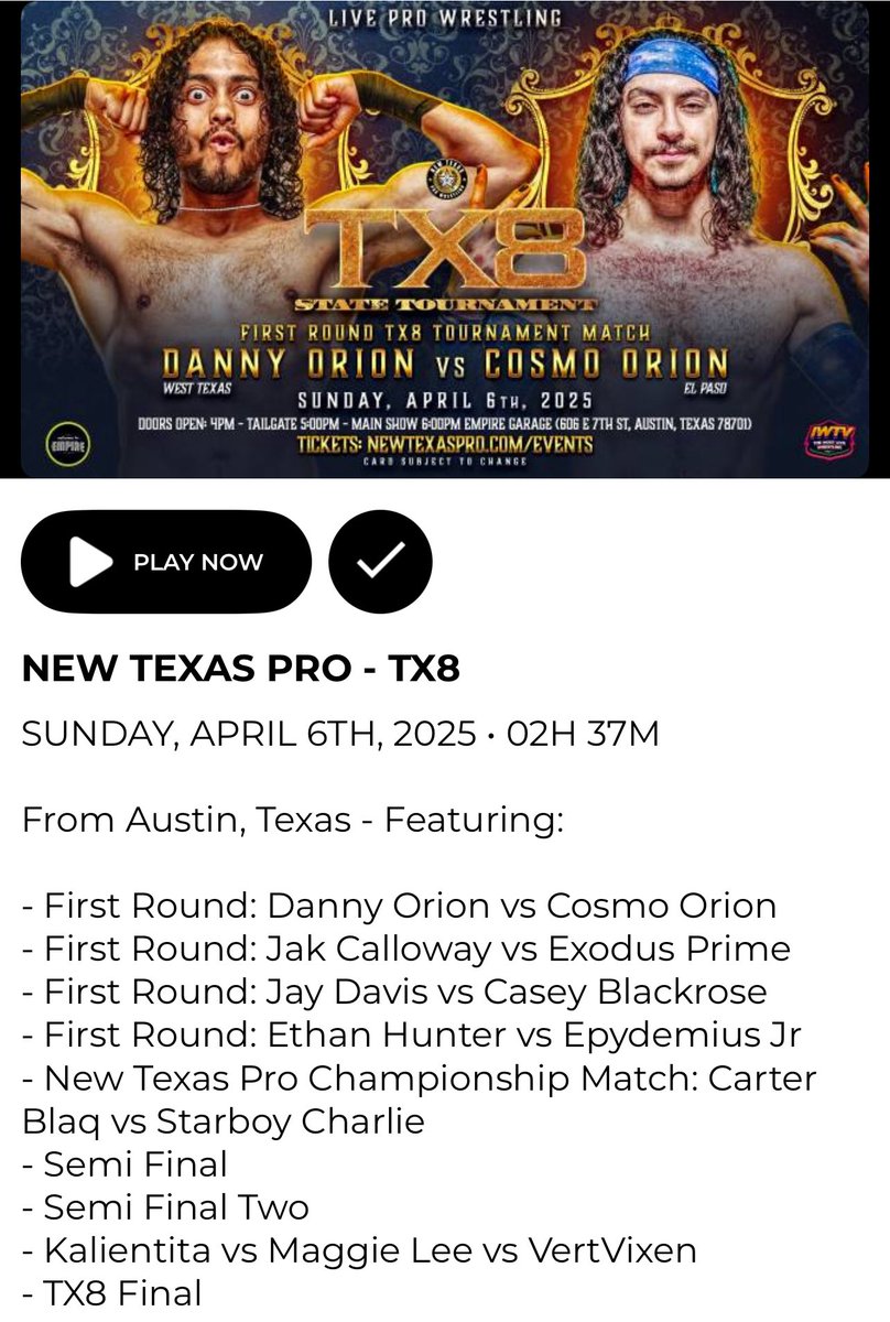 Today at the bar we are watching 

<a href="/ICWNHB/">ICW No Holds Barred ⛓</a> Vol 73

<a href="/combatzone/">CZW: Combat Zone Wrestling</a> Something’s Brewing

<a href="/FemmesFatales21/">Femmes Fatales</a> Le Dernier Show

<a href="/NewTexasPW/">New Texas Pro Wrestling</a> TXB 

Smackdown November 2008