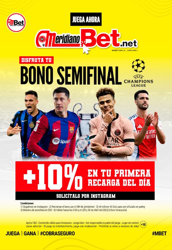 Hoy es día de Champions League y tenemos BONO 🫣🔥 10% + en tu primera recarga del día. 

¡Ingresa en <a href="/MeridianoBet/">MeridianoBet</a> los pronósticos del día están aquí! 

Juega | Gana | CobraSeguro 🤌💵
(+18 años)