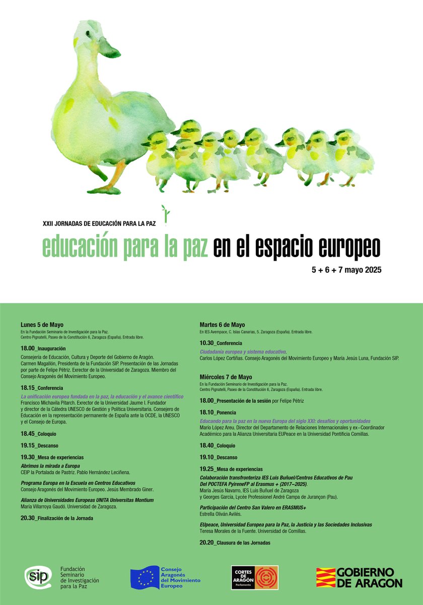 AIPAZ (@aipaz_org) on Twitter photo 📍 Zaragoza acoge del 5 al 7 de mayo las XXII Jornadas de Educación para la Paz de <a href="/FundacionSIP/">Fundación SIP</a> centradas en la ciudadanía europea 🇪🇺
Toda la información: aipaz.org/xxii-jornadas-… 📍 Zaragoza acoge del 5 al 7 de mayo las XXII Jornadas de Educación para la Paz de <a href="/FundacionSIP/">Fundación SIP</a> centradas en la ciudadanía europea 🇪🇺
Toda la información: aipaz.org/xxii-jornadas-…