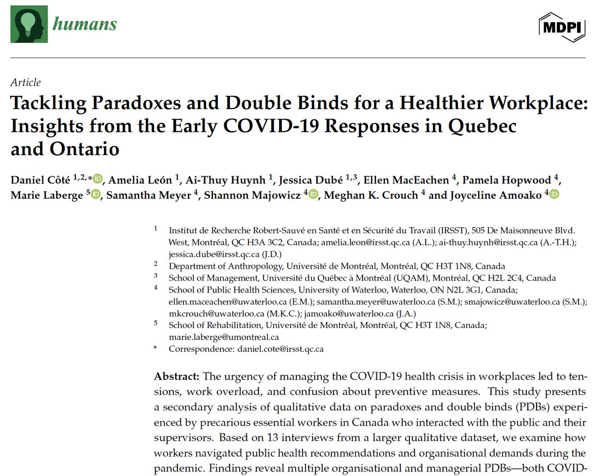 Daniel Côté, Jessica Dubé et collègues co-signent un article sur les paradoxes en SST labrri.net/daniel-cote-je…