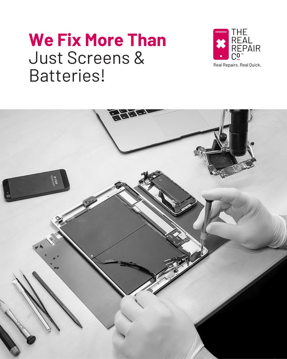 Think we only handle cracked screens and dying batteries? Think again! We also repair iPads, fix audio issues, and more. 

📍 Visit us today and get your tech back in top shape! > bit.ly/3ifZxth

#RepairRenewRecycle #FixItRight #TechRescue