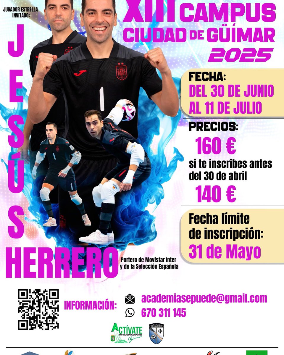 Aprovecha e inscríbete al XIII Campus ciudad de Güímar, último día con descuento 

forms.gle/qWP7tipsbWy9mT…

#cfschinguaro💙 #futsal #campuscuidadguimar #campusfutsal