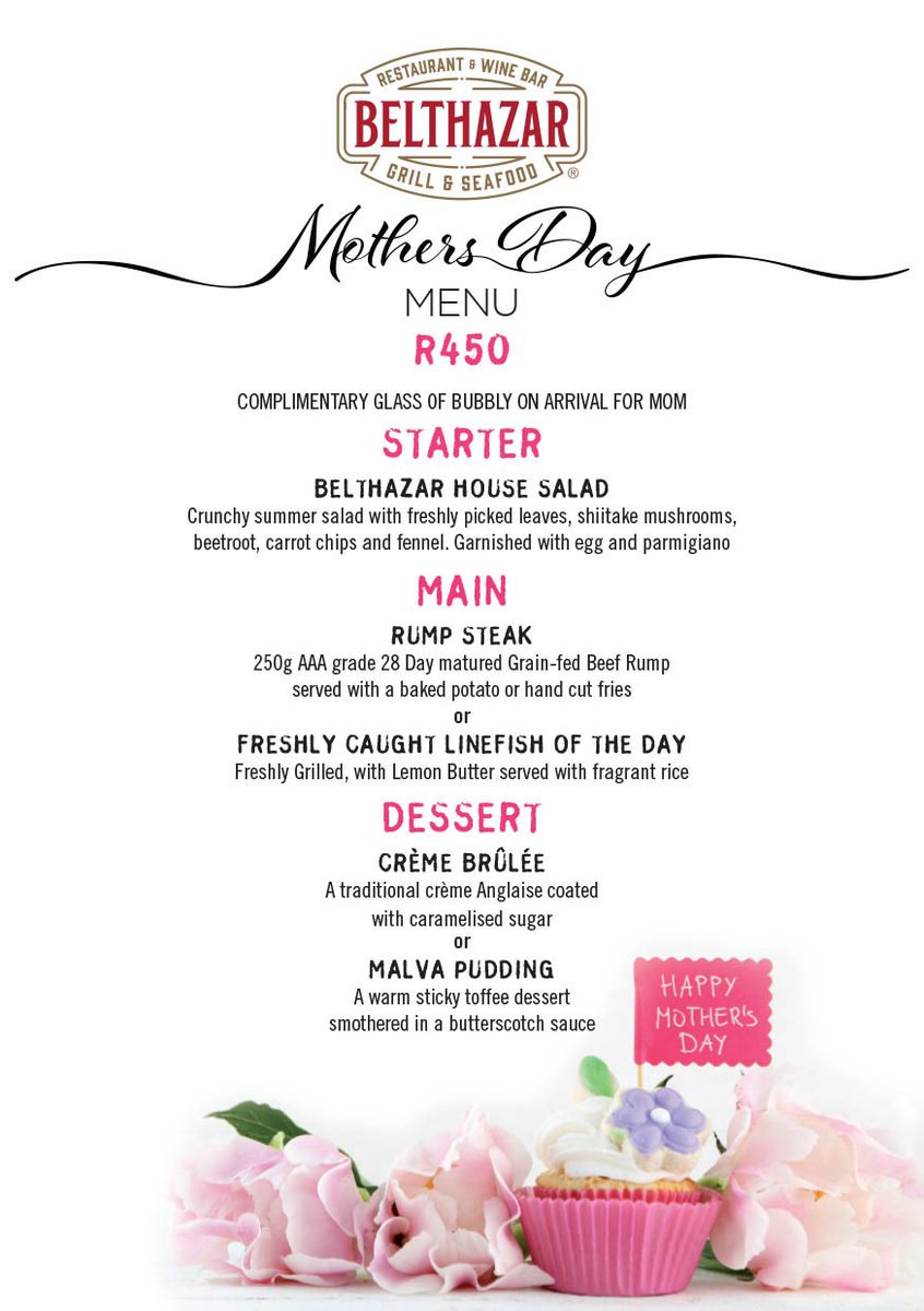 BelthazarCT's tweet photo. Join us this Mother's Day and enjoy our 3 course set menu for only R450
Bookings: @dineplan_app
#belthazar #mothersday #capetownetc #belthazarcapetown #mothersdayspecial #setmenu #vandawaterfront #capetown https://t.co/JYTqsPAIls