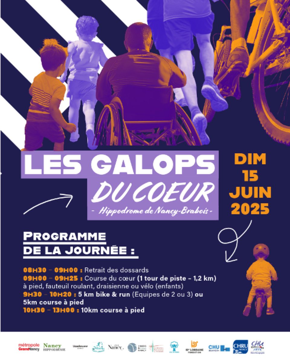 🌟 Les Galops du Cœur 2025 🌟

📅 14-15 juin à l’Hippodrome de Nancy-Brabois !
🔍 Conférences
🏃 Courses solidaires
🎓 Ateliers
🎶 Guinguette
💪 Sensibilisation, collecte de fonds, sport &amp; solidarité

Infos : g.baudry@chru-nancy.fr

#GalopsDuCœur2025