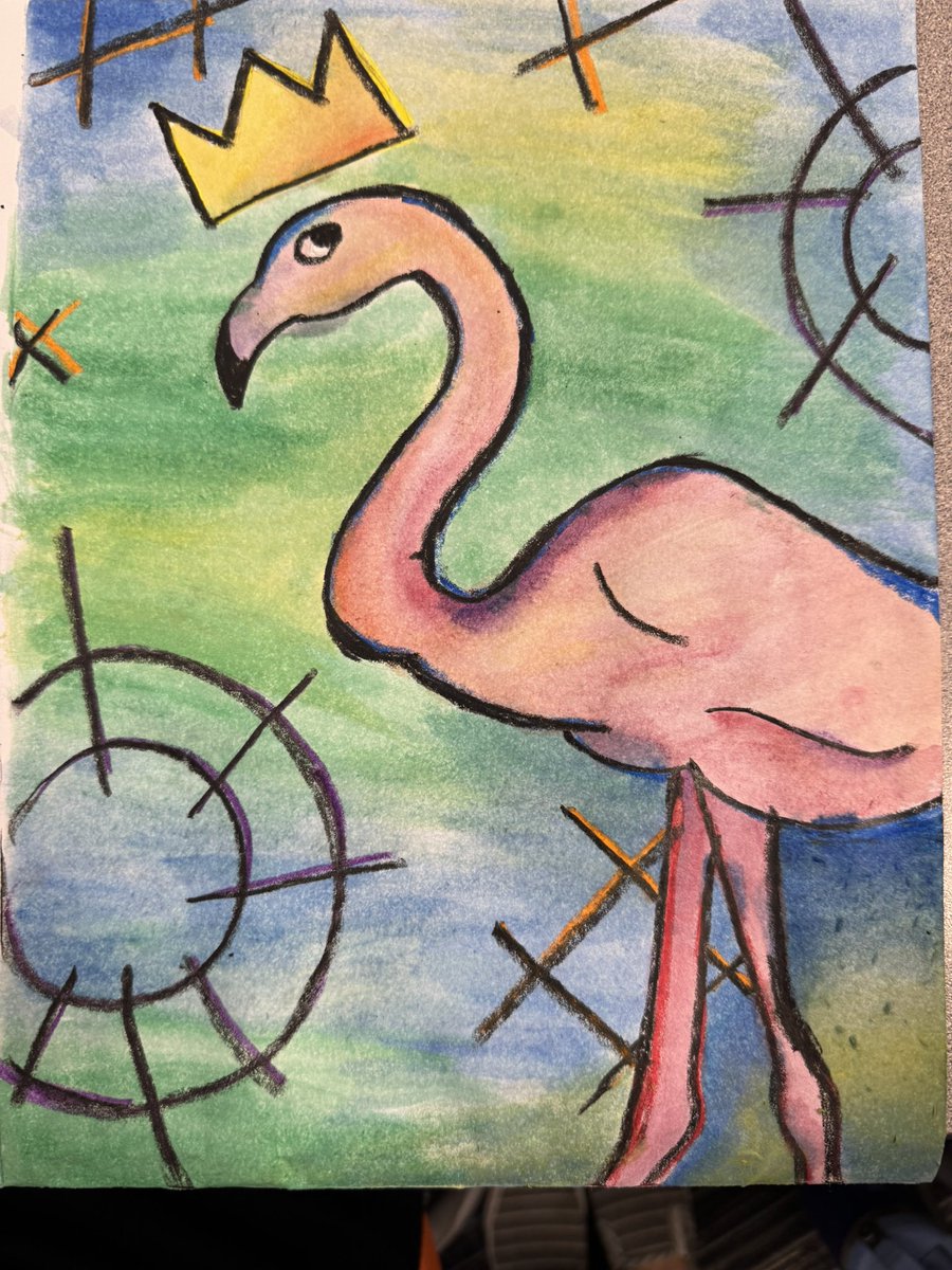 One of my students chose to draw a flamingo for her #basquiat style work today. I thought of you <a href="/DrKels50/">Dr. Michaelann Kelley</a> <a href="/NewmanKaileigh/">Kaileigh Newman</a> <a href="/mslowpaz/">mrs. lopez taylor</a> 💕